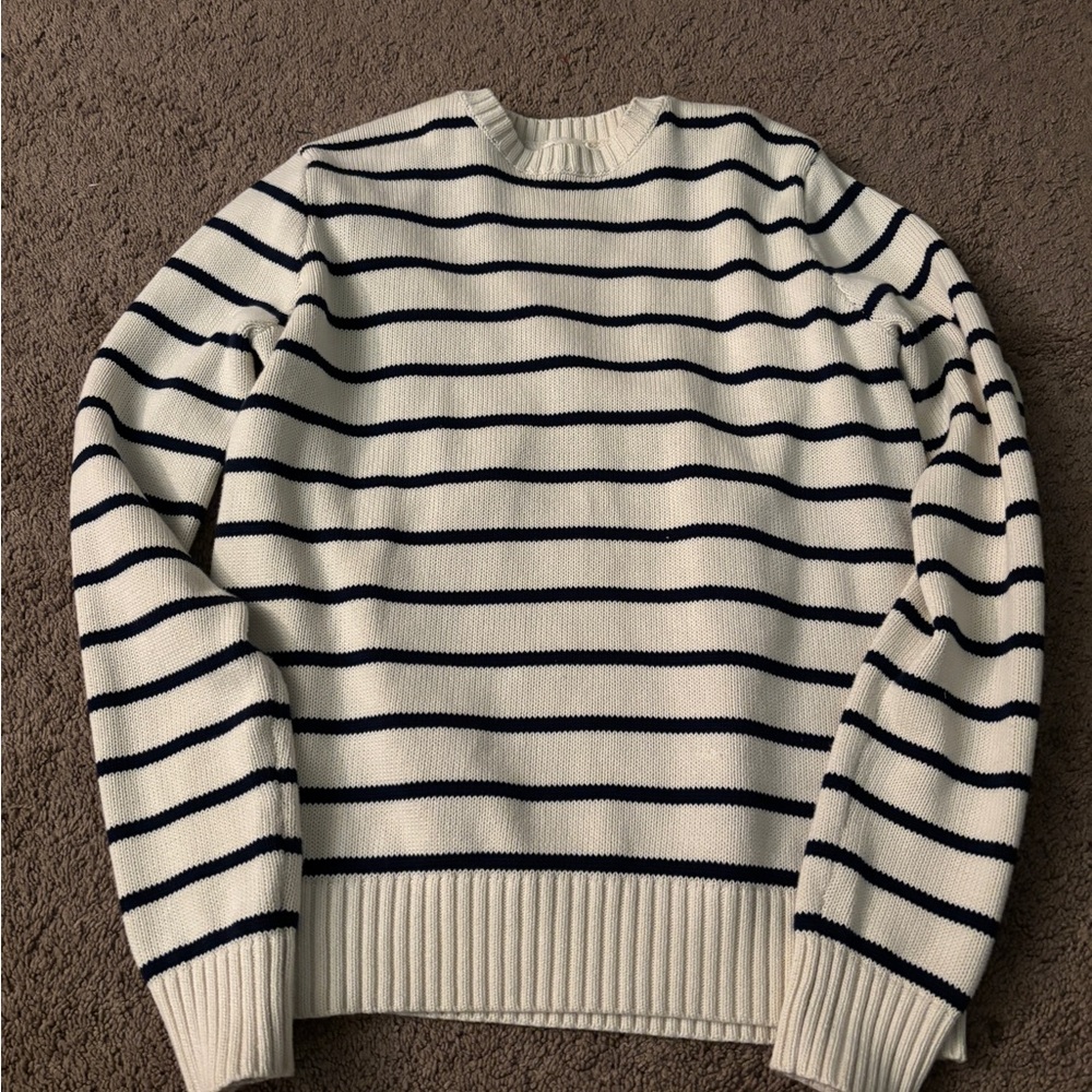 Brandy Melville Navy and White Striped Crewneck Sweater